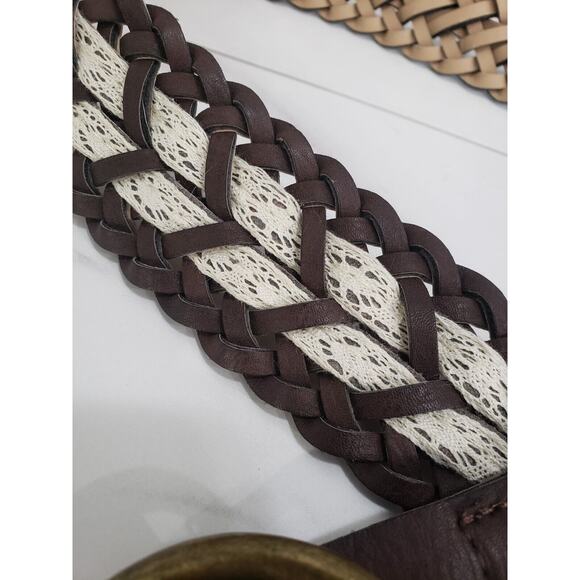 Leather Belt Braided Brass Buckle Boho Brown beach y2k festival SIZE‎ 0 lace - Picture 2 of 6